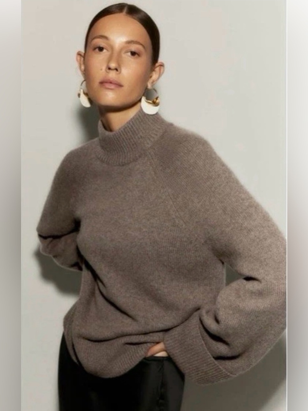 Reformation Garrett Cashmere Oversized Turtleneck Sweater Brown Size Small